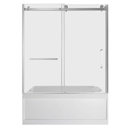 Kingston Brass 60" Acrylic Anti-Skid Alcove Left-Hand Drain Tub with Right Sliding Tub Door, White/Brushed Nickel KVTAP6032L21A8
