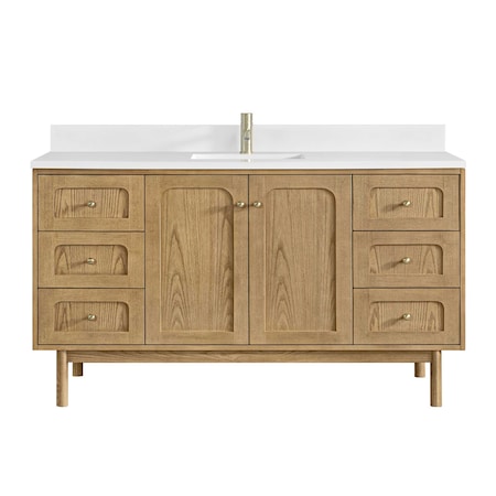 James Martin Vanities 60 in. Single Vanity, Light Natural Oak, w/Single Hole 3 CM White Zeus Quartz Top & Backsplash 545-V60S-LNO-1WZ
