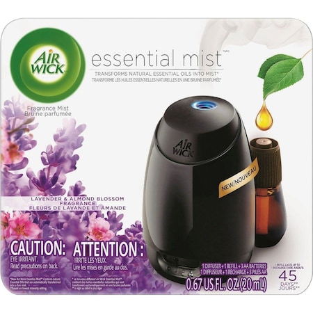 Air Wick Essential Mist Starter Kit, Lavender and Almond Blossom, 0.67 oz Bottle, PK4 98576