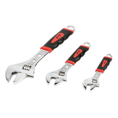 Performance Tool 3 pc. Adjustable Wrench Set, SAE/Metric, 6/8/12 inch, Ergonomic Grips W30703