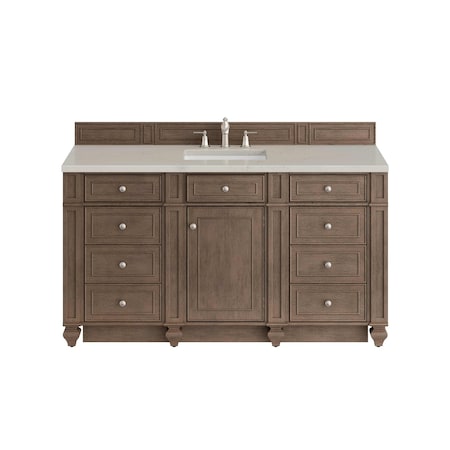 James Martin Vanities Bristol 60" Sgl Vanity Whitewashed Walnut, w/3 CM Siberian Silestone Top w/FreePower WirelessCharger 157-V60S-WW-FSFR