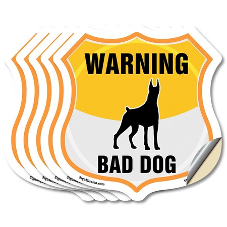Signmission Beware Of Dog Shield Sign Warning Bad Do, 4 inch X 4 inch, Vinyl Decal, 5PK SHI-D-5PACK-4-361