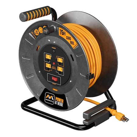 Masterplug 75Ft 4 Sockets 15A 12Awg Large Open Metal Reel OTLP751512G4SL-US