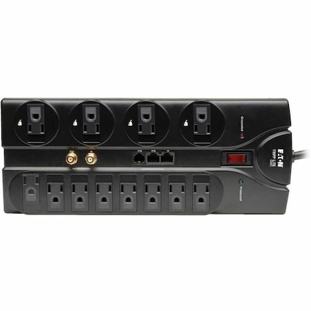 Tripp Lite Power Strip, Surge, Tel/Modem/Coaxial/Ethernet Protection, 12 5-15R, 5-15P, 8 ft., Black TLP1208SAT