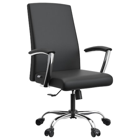 Leisuremod Evander Office Chair in Upholstered Leather and Iron Frame with Swivel and Tilt, Black EO20BLL