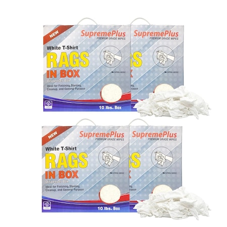 Supremeplus New White Knit T-Shirt Cleaning Rags, 10 lbs. Compressed Boxes, Pack of 4, 4PK SP-7325