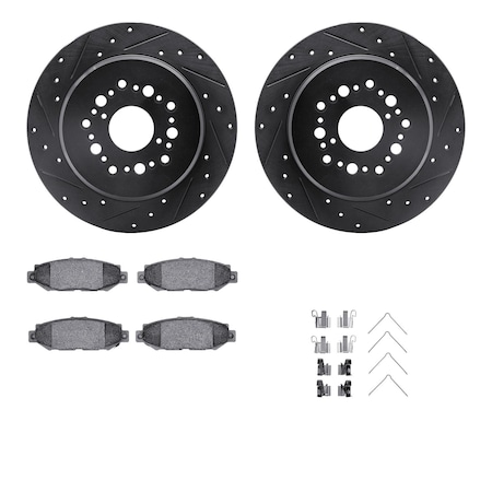 Dynamic Friction Co DFC Rotors-Drilled & Slotted-Black w/ 5000 Advanced Brake Pads Incl Hdw 8512-75008
