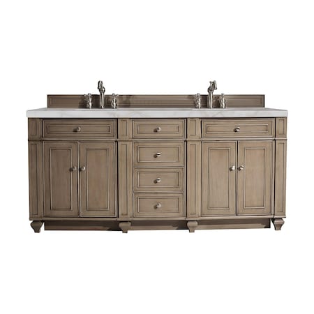 James Martin Vanities Bristol 72'' D Vanity, Whitewashed Walnut w/ Victorian Sil Silestone Top w/ Wireless Charger 157-V72-WW-FVSL