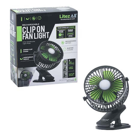 Litezall Rechargeable Clip On Fan with Light LA-RCHFAN2-4