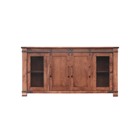 Homeroots 70" Brown Solid Wood Cabinet Enclosed Storage Distressed TV Stand 528730