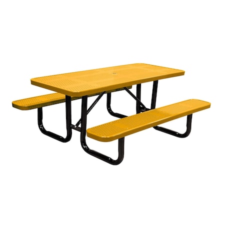 Leisure Craft 6' Standard Picnic Table, Perforated Metal, Portable, Yellow T6XPP-PERF-YELLOW