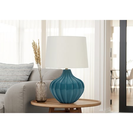 Monarch Specialties Lighting, 24 in.H, Table Lamp, Blue Ceramic, Ivory / Cream Shade, Transitional I 9612