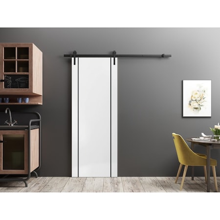 Sartodoors Sturdy Barn Door with Hardware, Planum 0017 White Silk and Aluminum Strips, 6.6FT Rail Hangers Heav PLANUM0017BD-B-WS-3096