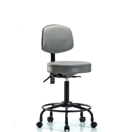 Blue Ridge Ergonomics Vinyl Stool, Back, Med Bench, Round Tube Base, Tilt, Casters, Sterling BR-VMBST-RT-T1-RC-8840