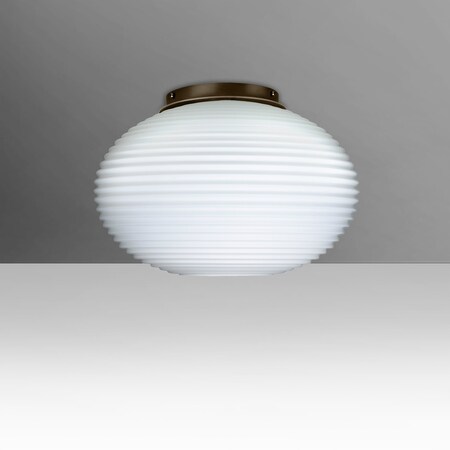 Besa Lighting Besa, Pape 10 Ceiling, Opal Ribbed, Bronze Finish, 1x100W E26 base 491207C-BR