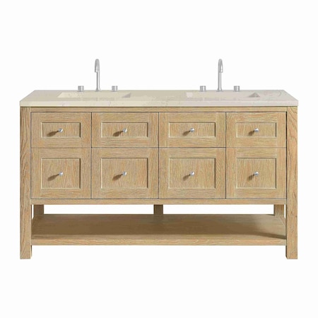 James Martin Vanities Breckenridge 60" Dbl Vanity, Whitewashed Oak, w/ 3 CM Tajnar Eclos Top w/FreePower Wireless Charger 330-V60D-WWO-FTJR