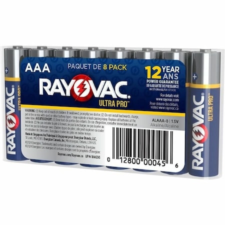 Rayovac UltraPro AAA Alkaline Battery, 1.5V DC, PK8 ALAAA8