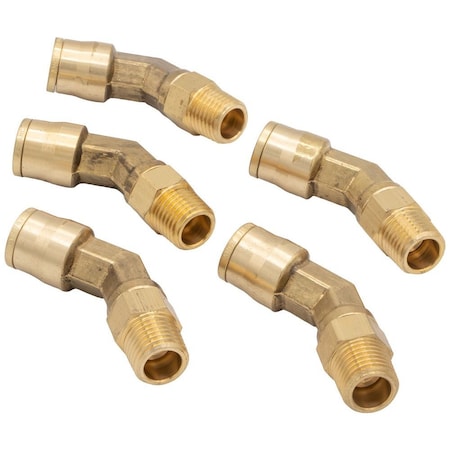 Mytee Products 45-DEGREE DOT Brass 3/8 inOD X 1/4 inNPT Male Non-Swivel Elbow Air Brake 5PK MP-ABF-45ELBOW3814