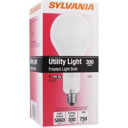 Sylvania Incandescent Lamp, 300 W, PS30 Lamp, Medium Lamp Base, 5860 Lumens, 2850 K Color Temp 15735