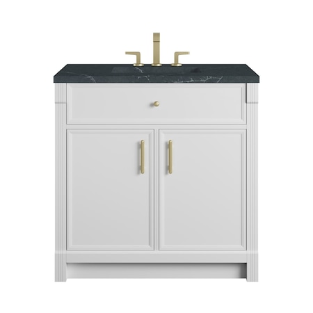 James Martin Vanities Bellshire 36" Single Vanity, Bright White w/ 3 CM Charcoal Soapstone Silestone Top 660-V36-BW-3CSP