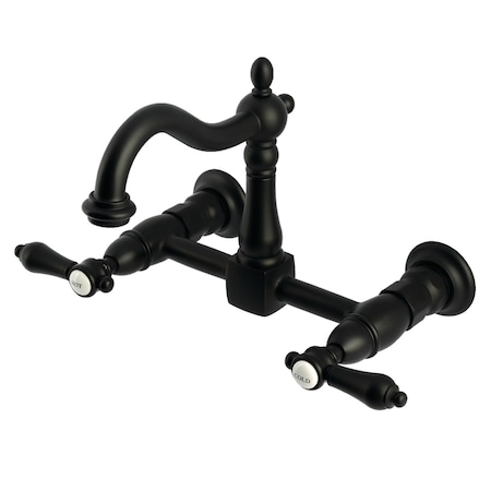 Kingston Brass Two-Handle Wall Mount Bridge Kitchen Faucet, Matte Black KS1260BAL