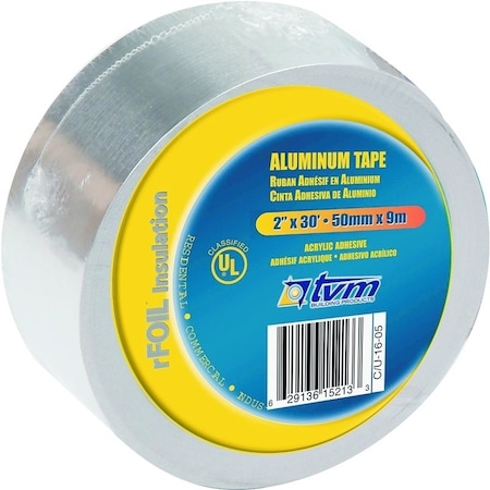 Tvm TR2X30 Foil Tape, 30 ft L, 2 in W, Aluminum Backing W2005