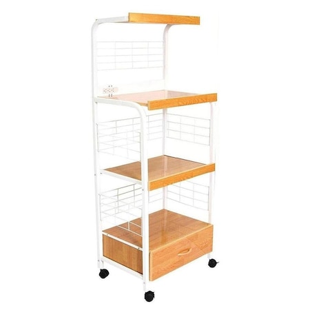 Homeroots White and Natural 26in Rolling Kitchen Cart With Storage 469466