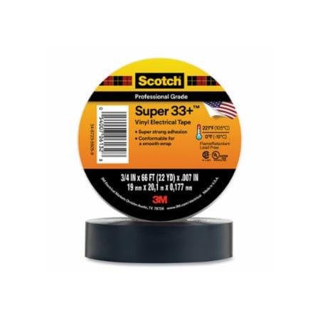 Scotch Super 33+, Vinyl Electrical Tape, 66 ft L x 3/4 in W, Black 405-054007-06132