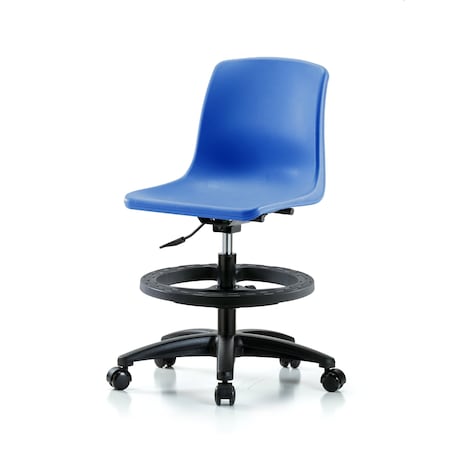 Blue Ridge Ergonomics Polypropylene Shell Chair - Medium Bench Height with Black Foot Ring & Casters in Blue SMBCH-RG-BF-NBC-BLU
