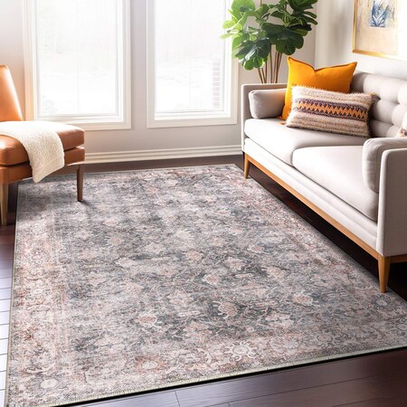 World Rug Gallery Vintage Inspired Bordered Machine Washable Area Rug 5 ft x 7 ft Charcoal 6037CHARCOAL5X7