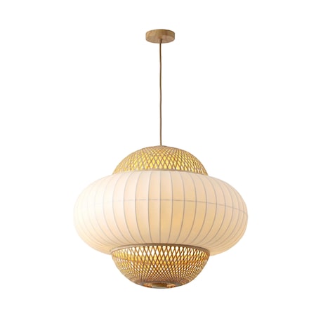 Vidalite Hikari 4-Light Pendant with Woven Bamboo & White Fabric Shade, Adjustable Hanging Height CE1009196