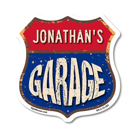 Signmission Jonathan's Garage, 12 Inch X 12 Inch, Aluminum Metal Sign SHI-A-12-383-JONATHAN
