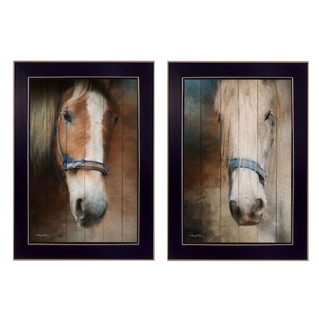 Set Of Two Two Horses Black Framed Print Wall Art, 2PK