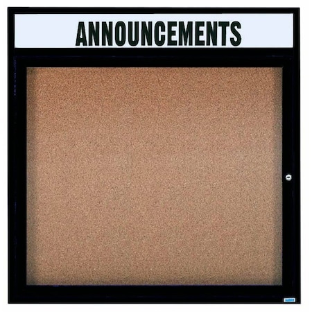 Aarco Illuminated Enclosed Bulletin Board w/ Header Black Powder Coated Al Frame, 36''Hx36''W DCC3636RHIBK