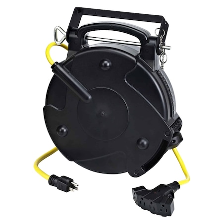 Alert Reel Mfg ProReel Retractable Cord Reel, 15 Amp, 65' 12/3 SJTOW, Quad Outlets 8665TFQ