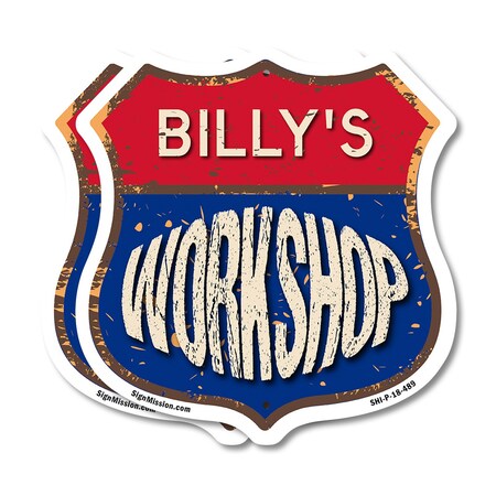 Signmission Billy's Workshop, 18 inch X 18 inch, Plastic Sign, 2PK SHI-P-2PACK-18-489-BILLY