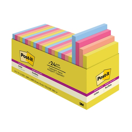 Post-It Super Sticky Notes, Summer Joy Collection, 3in. x 3in., Plain, 24PK 654-24SSJOY-CP
