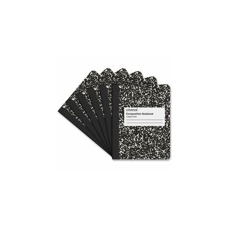 Universal Comp Book, Medium/College, Black Marble, 9.75 x 7.5, 100 Sheets, 6PK UNV20946