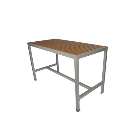 Bfm Seating Longport 4-Leg Bar Height Bolt-Down Table 35x71, Synthetic Teak Top, Silver Frame PH4L3571TKSVT