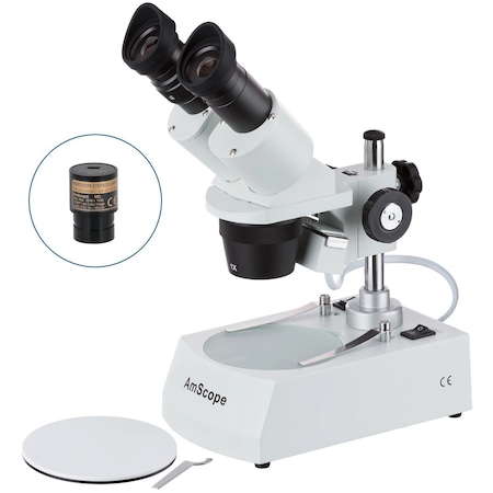 Amscope SE305 Compact Multi-Lens Binocular Stereo Microscope 20X-60X on Metal Pillar Stand w/Angled Head, To SE305R-P20-E1