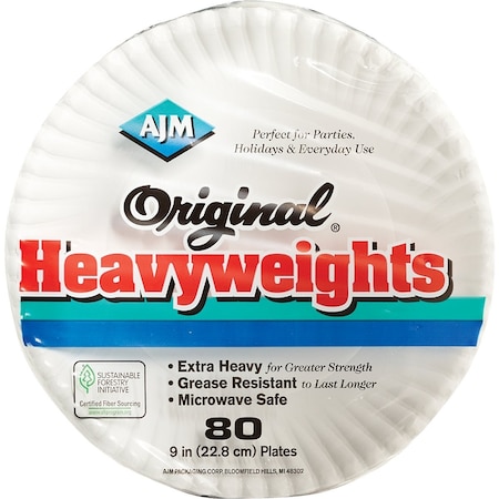 Ajm Packaging 9'' Original Heavyweights Paper Plates, 80-Count OH9AJFWH