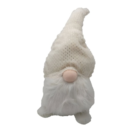 Homeroots 28" White Fabric Christmas Standing Gnome Tabletop Sculpture 399308