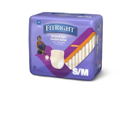 Medline FitRight Ultra Incontinence Underwear for Women, Size S/M, For Waist Size 28in-40in, 20PK FIT23WSMZ