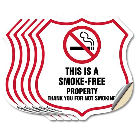 Signmission No Smoking Shield Sign This Is A Smoke F, 6 inch X 6 inch, Vinyl Decal, 5PK SHI-D-5PACK-6-401