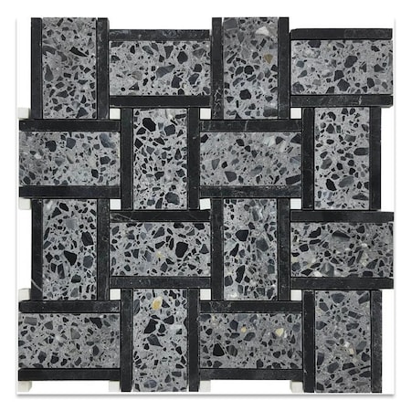 Apollo Tile 12x12 Gray, Terrazzo, Dolomite, Black Limestone Marble Wall and Floor Tile 5.08 sq ft/case, 5PK APLVNZ8809BA
