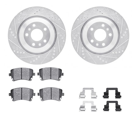 Dynamic Friction Co DFC Rotors-Drilled & Slotted-Silver w/ EURO 5000 Ceramic Brake Pads Incl Hdw 7612-73043