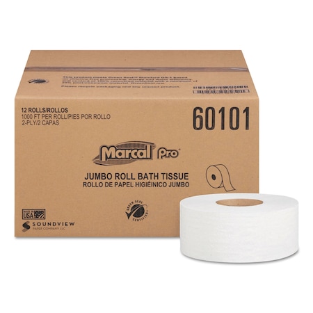 Marcal Pro Bathroom Tissue, Septic Safe, 2-Ply, White, 3.3in x 1,000 ft, 12PK 60101