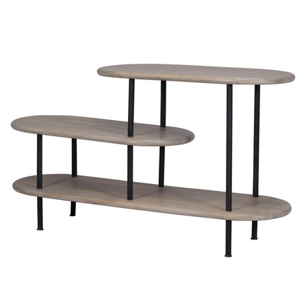 Homeroots 25 White And Gray Iron and Solid Wood Three Tier Bookcase 482681