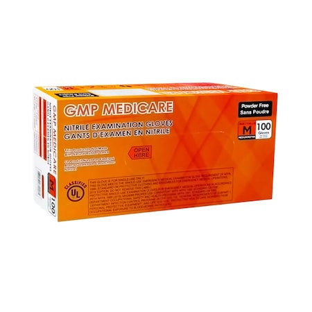 Gmp Medicare Disposable Gloves, 5 mil Palm, Nitrile, L, 100 PK, Orange GMON50015