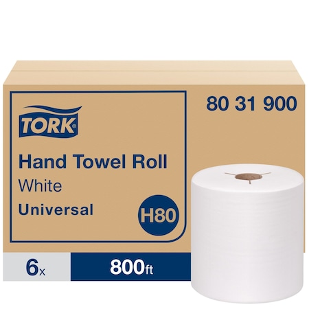 Tork Hardwound Paper Towel Roll, 1 Ply, Continuous Roll Sheets, 800 ft, White, 6 PK 8031900